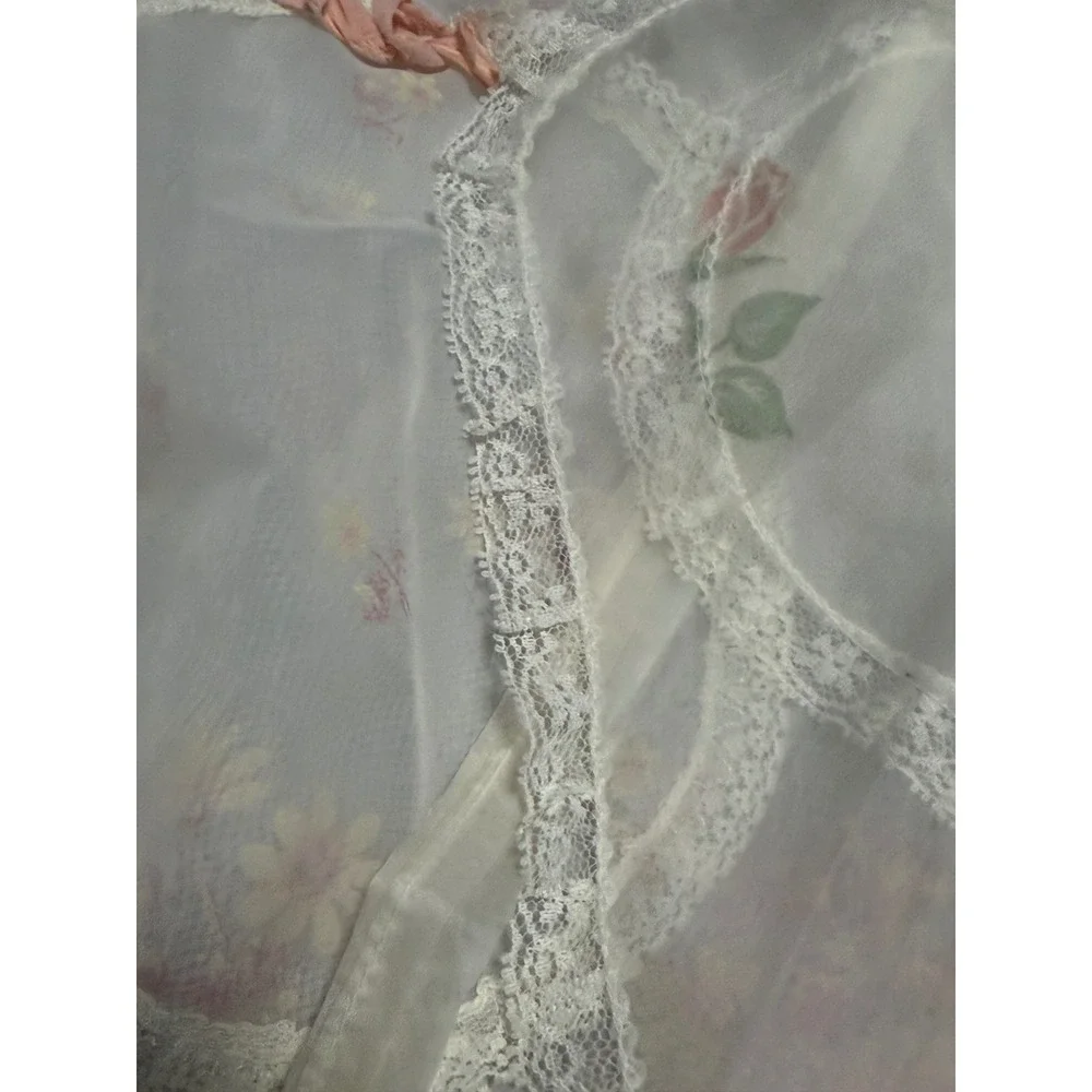 Vintage Busy Hour Aprons Sheer Floral Organza Lace Trim Half Apron Set of 2